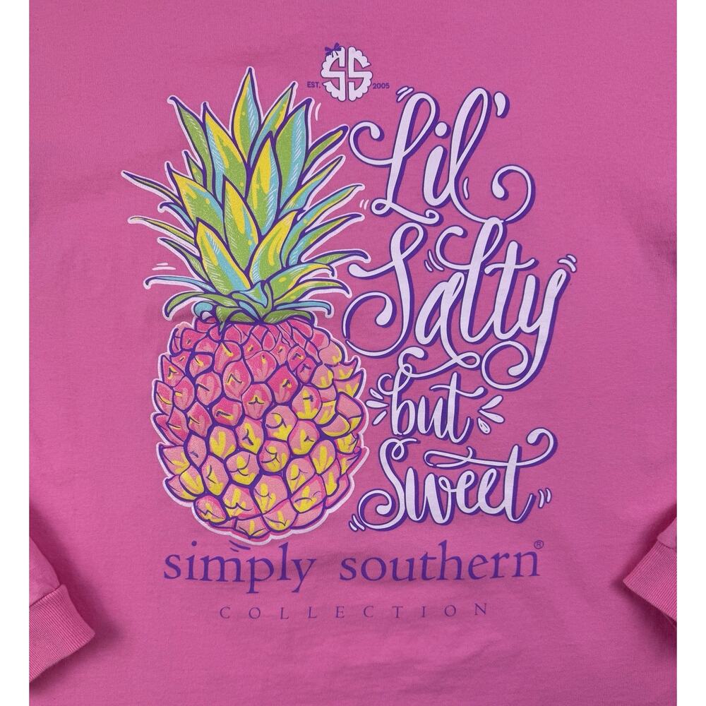 Simply Southern Pineapple Be Sweet Pink Long Sleeve Cotton T-Shirt Large - Picture 4 of 14